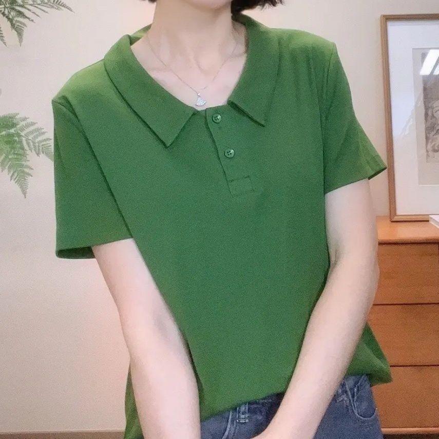 

Модная женская летняя футболка с коротким рукавом, для похудения – Стильная, однотонная, универсальная, молодежная базовая футболка 5XL [recommended 70-77.5 kg] зелёный