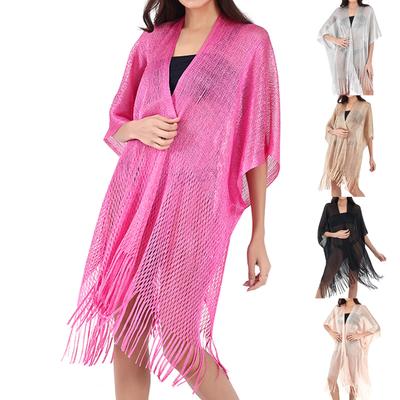 Women's Fashion Beach Solid Color Loose Beach Dress Patchwork Hollow Cover Up