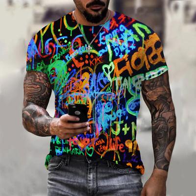 Nuova Moda Europa e America Retrò Graffiti T-shirt da Uomo Tendenza Estiva Casual Personalità Stile di Strada Stampata Manica Corta T-shirt