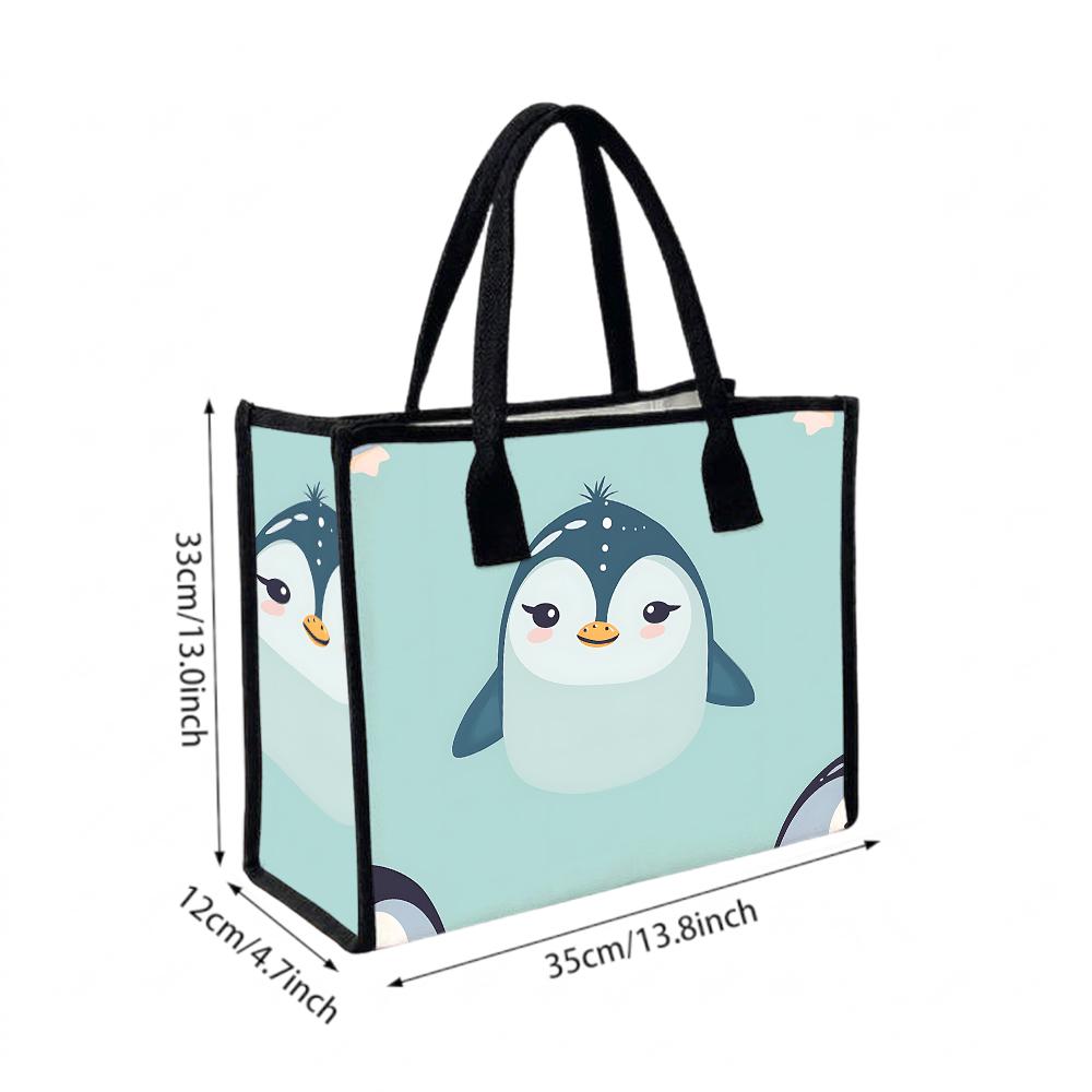 Cute Penguin Printed Tote Bag Casual Large Capacity Handbag for Daily Use