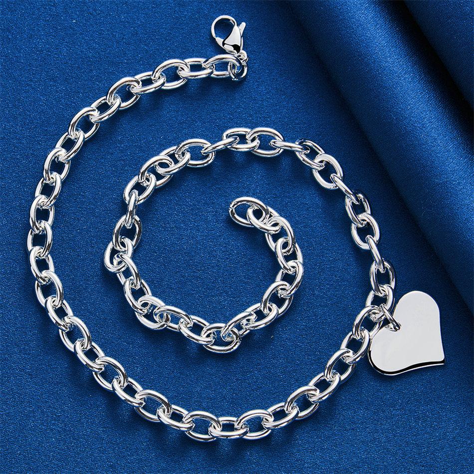 925 Sterling Silver Luxurious Shiny Heart Necklace Women Fashion Party Wedding Gift Jewelry