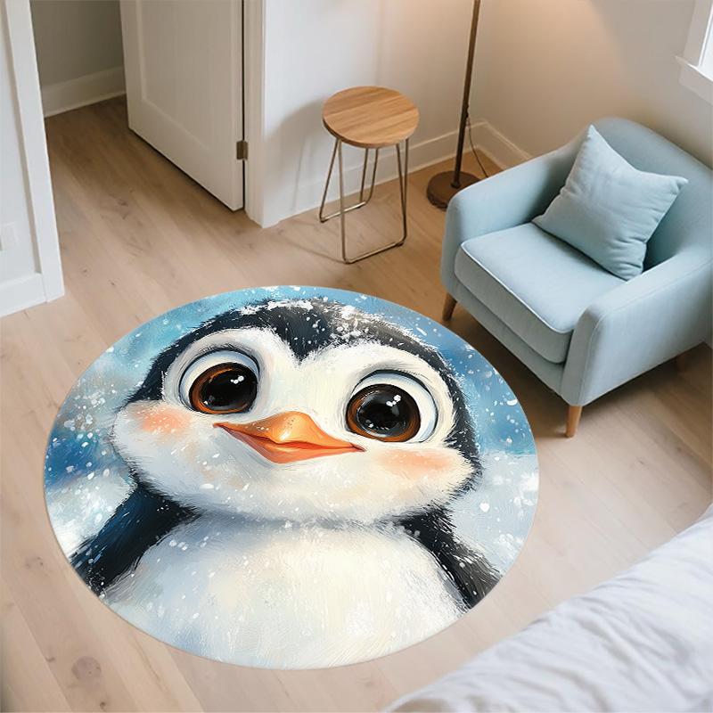 Snowing Penguin,Round Area Rug,Carpet Rug for Living Room Bedroom Sofa Playroom Decor,Non-slip Floor Mat