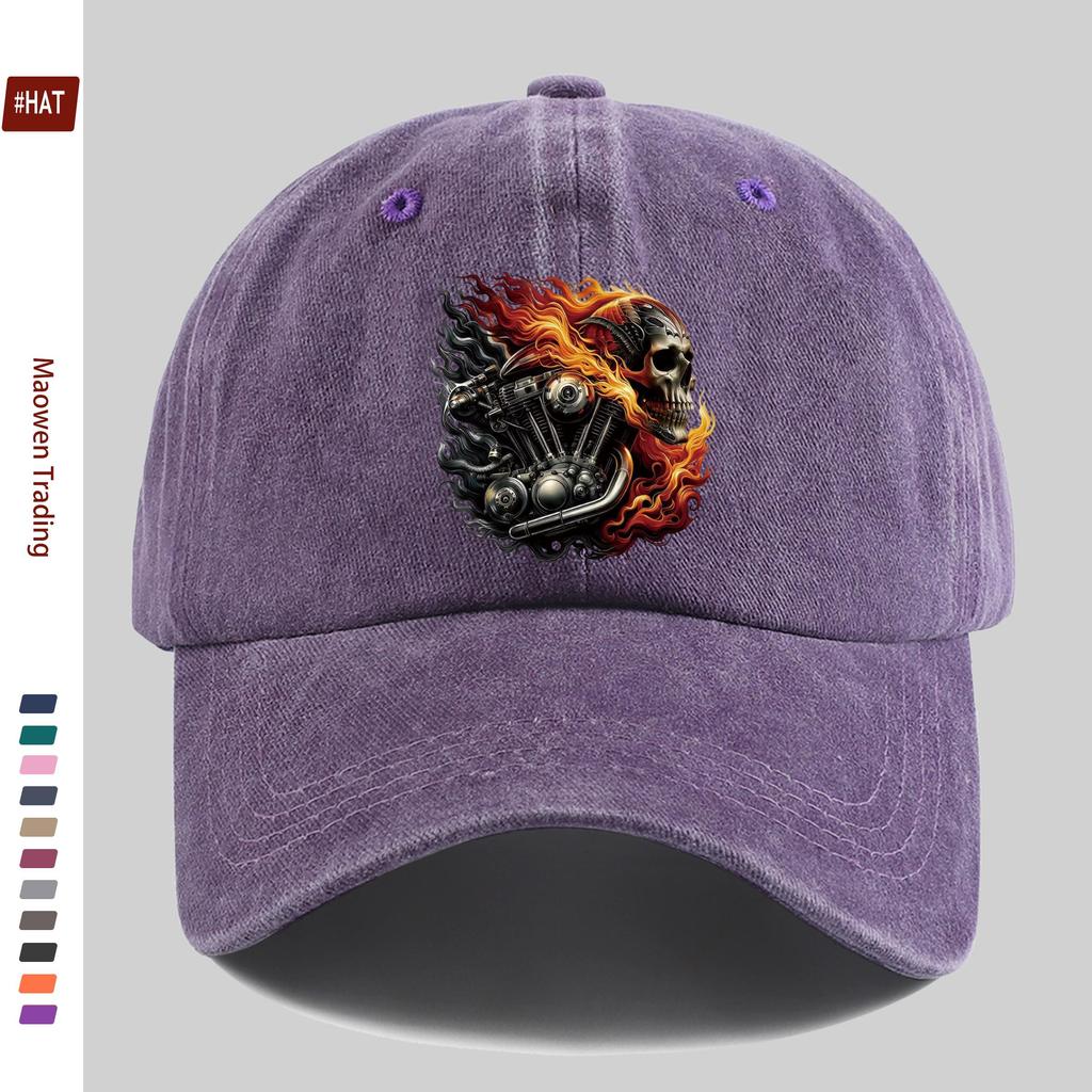 pc Fashion Flame Biker Skull Print Baseball Cap Party and Racing Decorative Sun Hat Multiple Colors Available Home Leisure D
