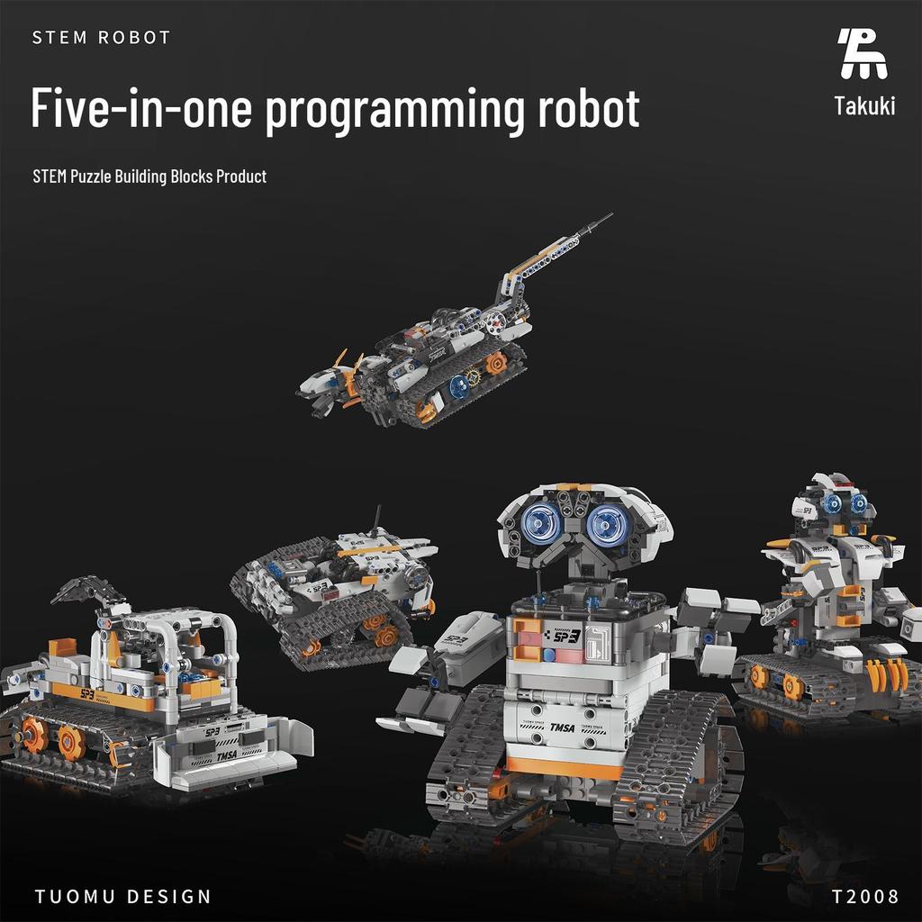 Five-in-One Programmable Wall-E Robot: Assembly Building Blocks, Electric Science Education, Remote Control, Compatible with Lego