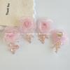 Pink Flower Tassel Clip-On Earrings - Elegant, Fairy-Inspired Design for Women