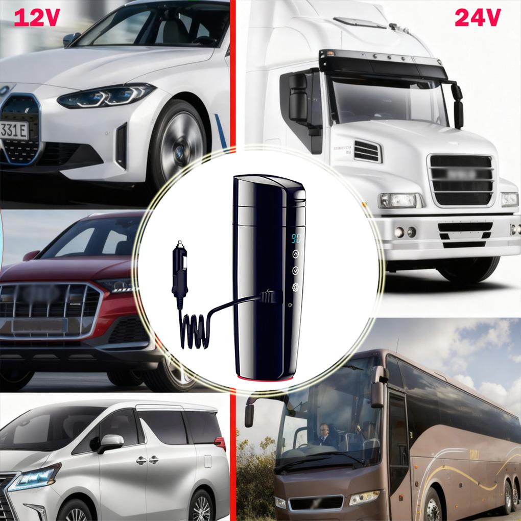 400ml Car Heating Cup Electric Kettle Stainless Steel Smart Temperature Control Touch LCD Display Travel Coffee Mug Warmer