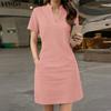 Women Elegant V Collar Short Sleeve Solid Thin Casual Slim Mini Dress Nonelastic