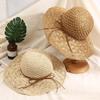 Summer Solid Handmade Crochet Paper Straw Bucket Hat For Women Wide Brim Belt Butterfly Beach Sunshade Breathable Fisherman Cap