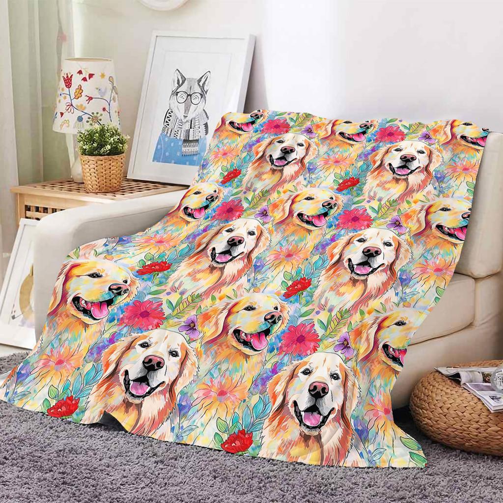 Cute Dog Printed Flannel Throw Blanket Soft Cozy Pet Pattern Fleece Blanket for Sofa Bed Couch Home Decor Customized Blankets