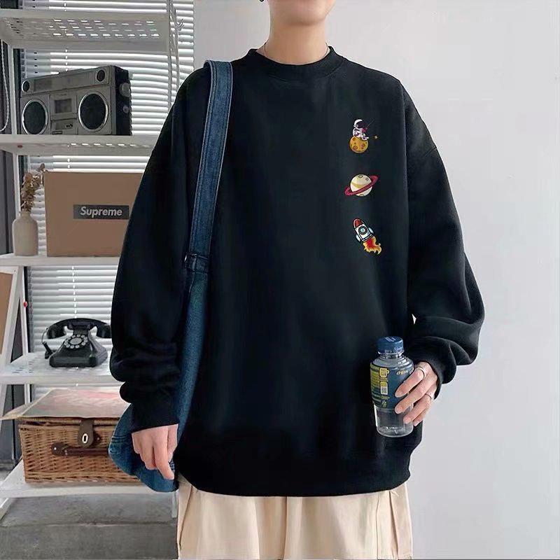 

2025 Unisex Casual Round Neck Sweatshirt - Solid Color Long Sleeve for Teens 2XL чорний