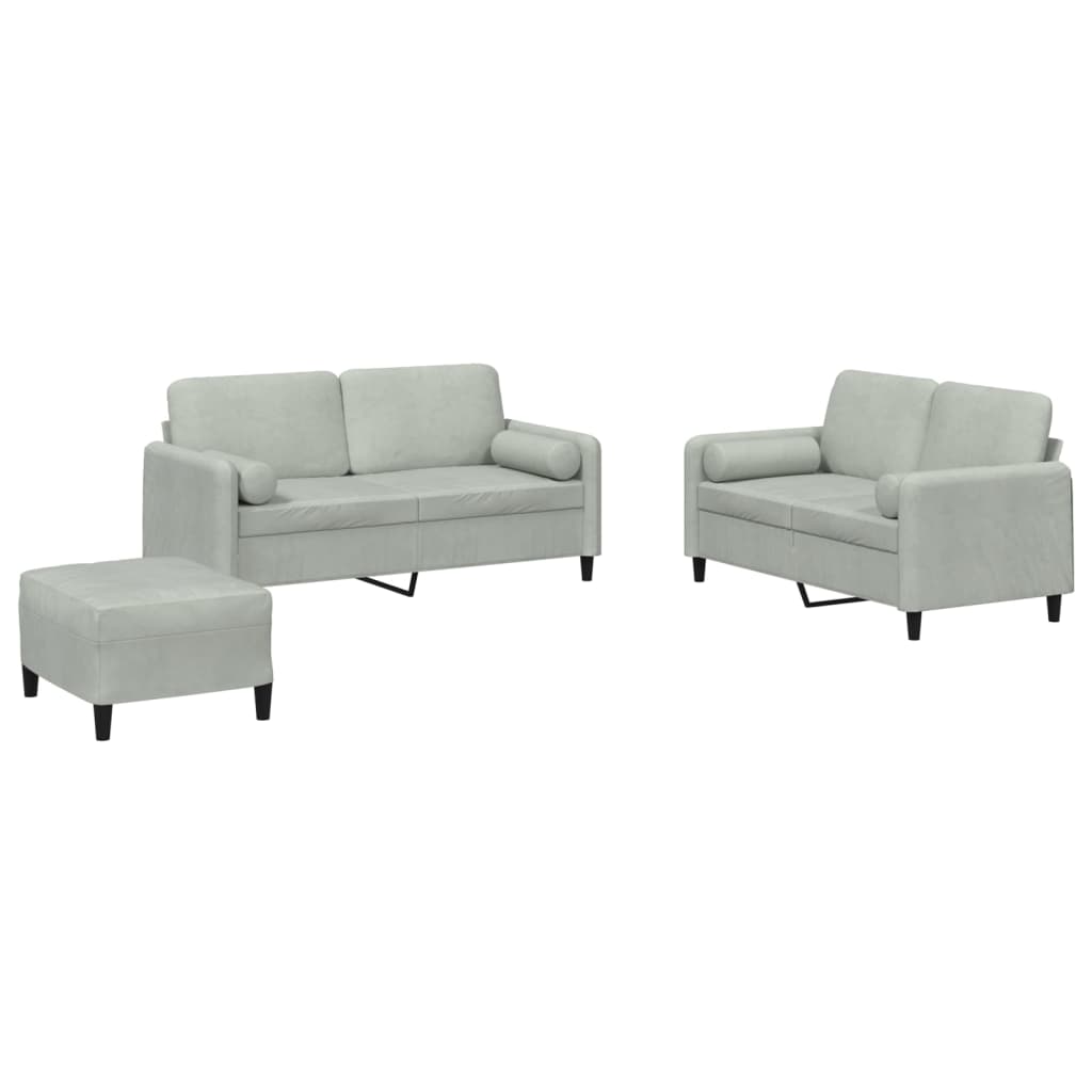 3 Piece Sofa Set with Cushions Light Grey Velvet