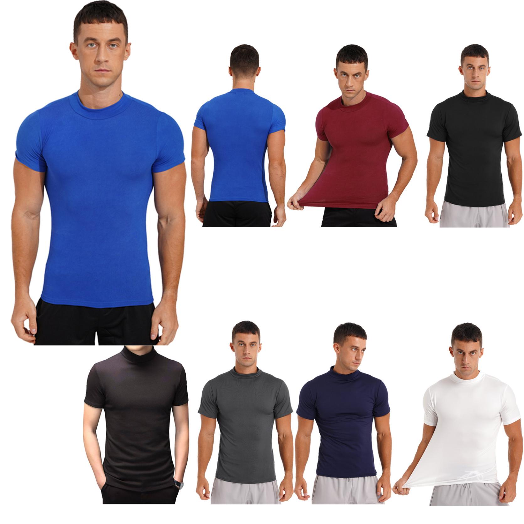 

Мужская футболка, повседневная однотонная эластичная базовая майка с короткими рукавами, весенне-осенняя рубашка, топ, облегающие топы, майка