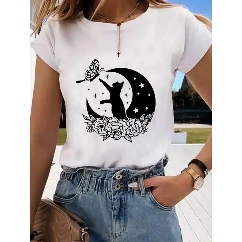 Short Sleeve Print Clothes Women Spring Summer Female Tee Fashion Cat Love Sweet Valentine Shirt Lady Graphic T-shirt