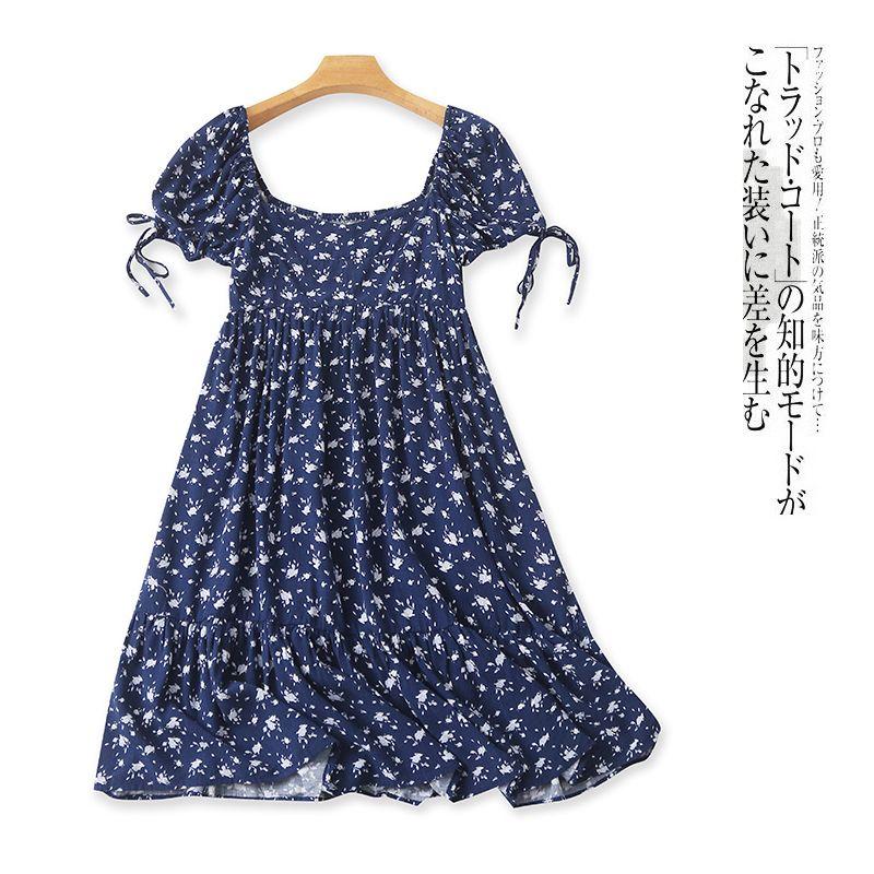 

Print Dress Summer New Foreign Trade Women clothes Fashion Age-Reducing French style Collar Pullover Short sleeve Flounced Skirt 29017 Navy Blue Bottom Flower A- 2-30-1 M