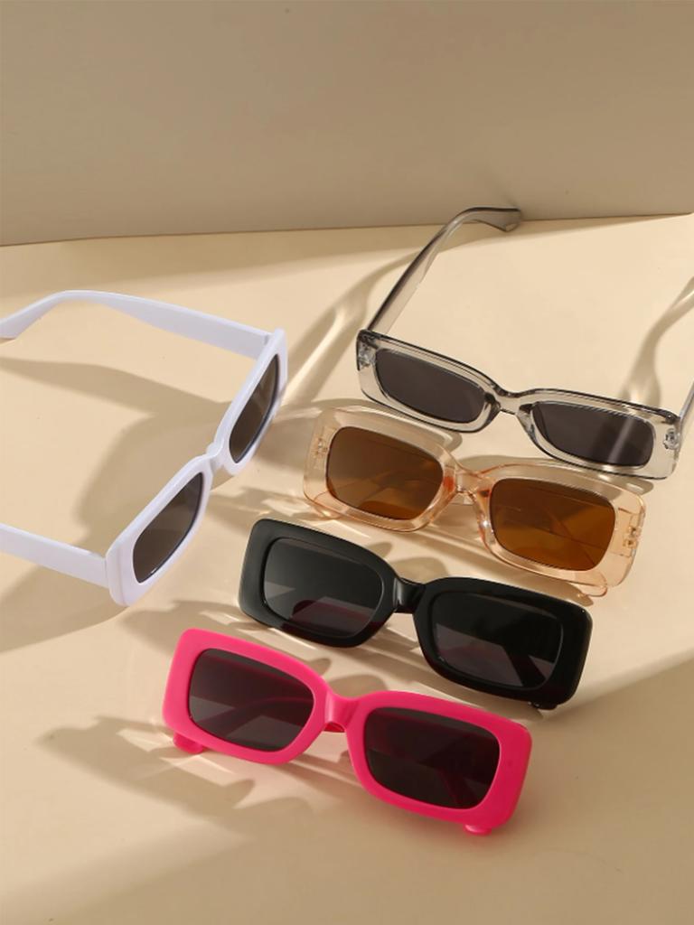 5Pcs Simple Casual Square Frame Multi-Color Matching European and American Popular Trendy Fashion Sunglasses Set Fashionable Wea