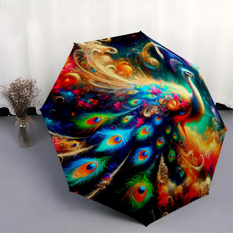 1pc Peacock in a Vibrant Dreamlike Landscape Pattern Automatic Umbrella is Fashionable and Good-Looking,  Suitable for Travel and Daily UseN072