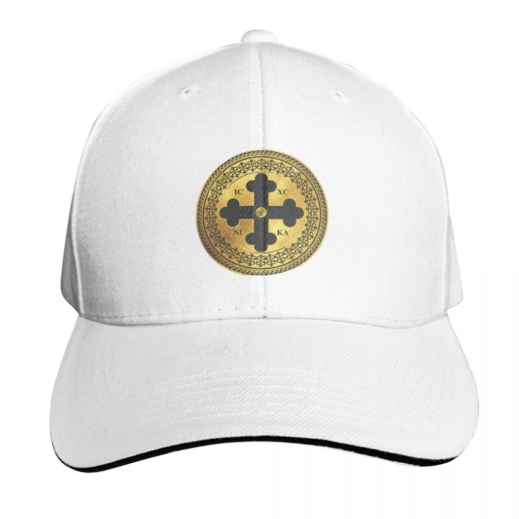 Greek Orthodox Cross Gold Paint Black Trim ICXC NIKA Baseball Cap Sun Cap Streetwear Luxury Unisex Cap Baseball Unisex Womens