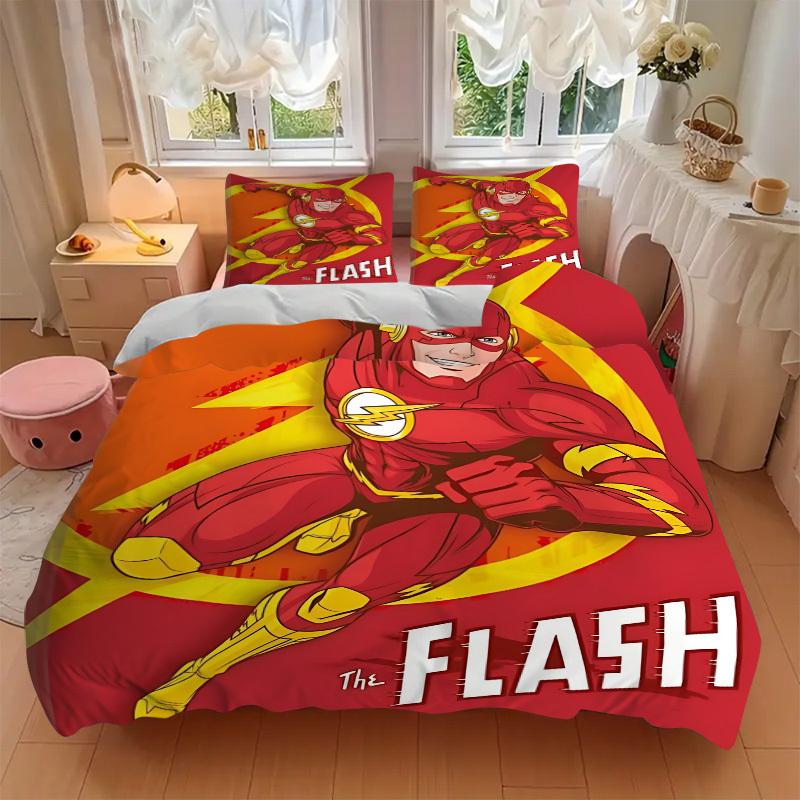 3pcs Flash superhero Cover Set,Soft Comfortable Duvet Cover,Guest Room (1*Duvet Cover + 2*Pillowcases, Without Core) yy251024048