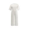 Women's Round Neck Five-point Sleeve Pockets Solid Color Long Jumpsuit