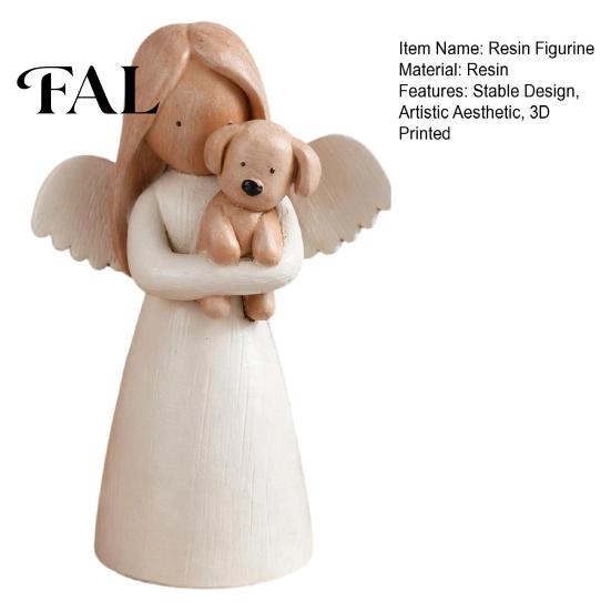 Pet Memorial Gifts for Dog Lovers Angel Holding Puppy Figurine, Cute Resin Statue Home Durable Craft Desk Decor, Handcrafted Wood Carving Texture