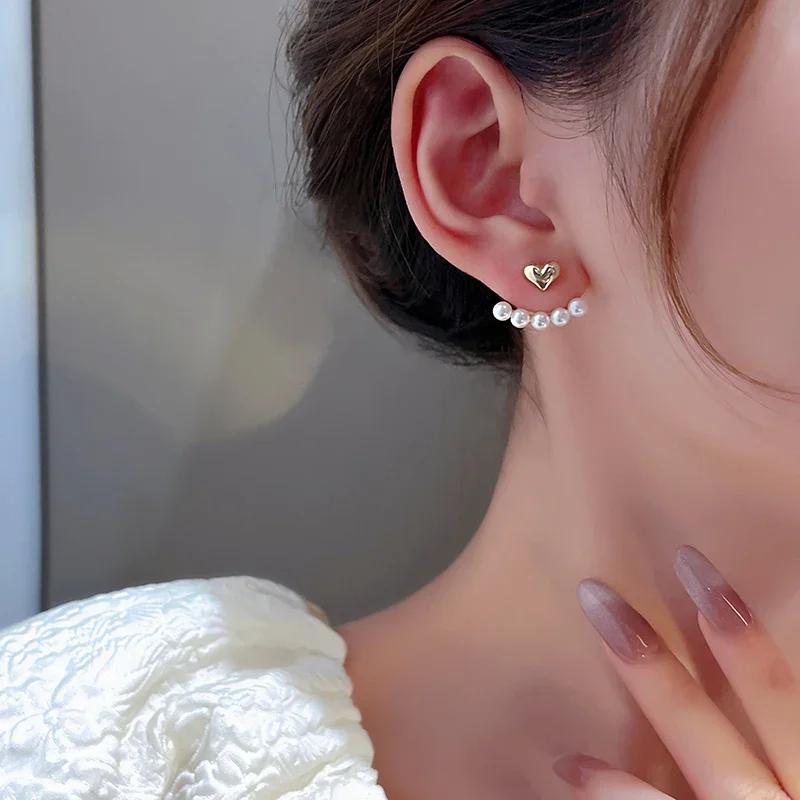 Light Luxury Imitation Pearl Stud Earrings Sweet Heart-shaped Ear Stud For Women Fashion Party Wedding Brid Jewelry Gift