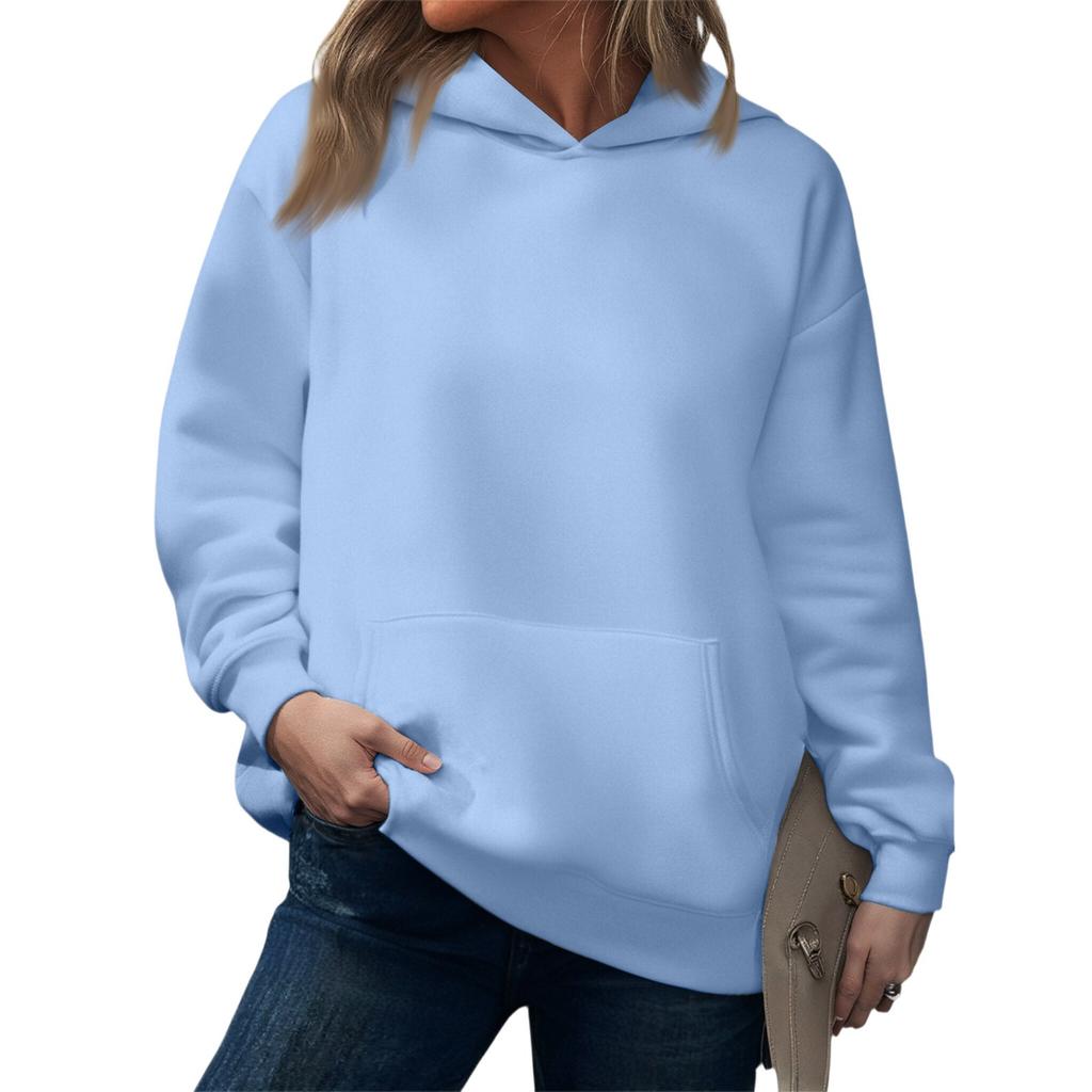 Fashionable Women's Hooded Sweatshirt Casual Pocket Top Loose Pullover