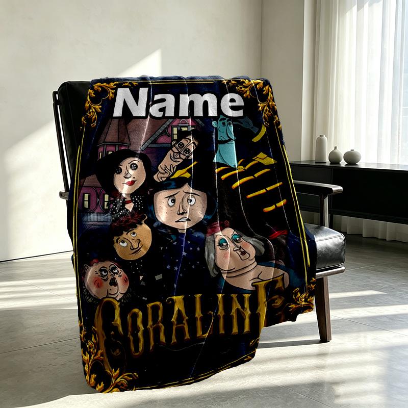 Custom Name Personalized Coraline Print Blanket, Home Decor, Bedroom, Sofa, Camping, Couch, Gifts for Birthday Christmas