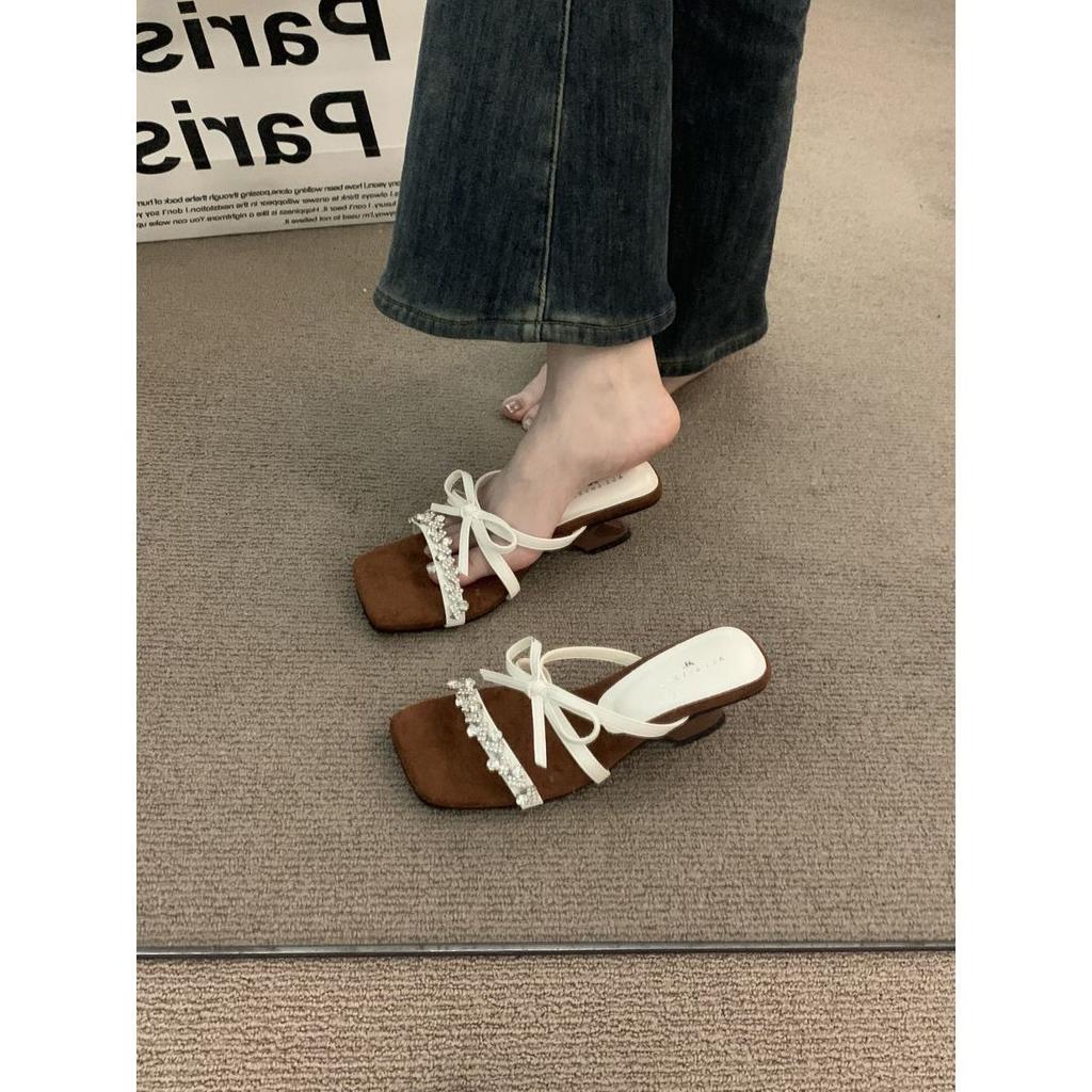 Niche Thick-heeled Temperament French High-end Outer Slippers Women's Shoes 2025 Summer High-heeled Evening Wind Sandals