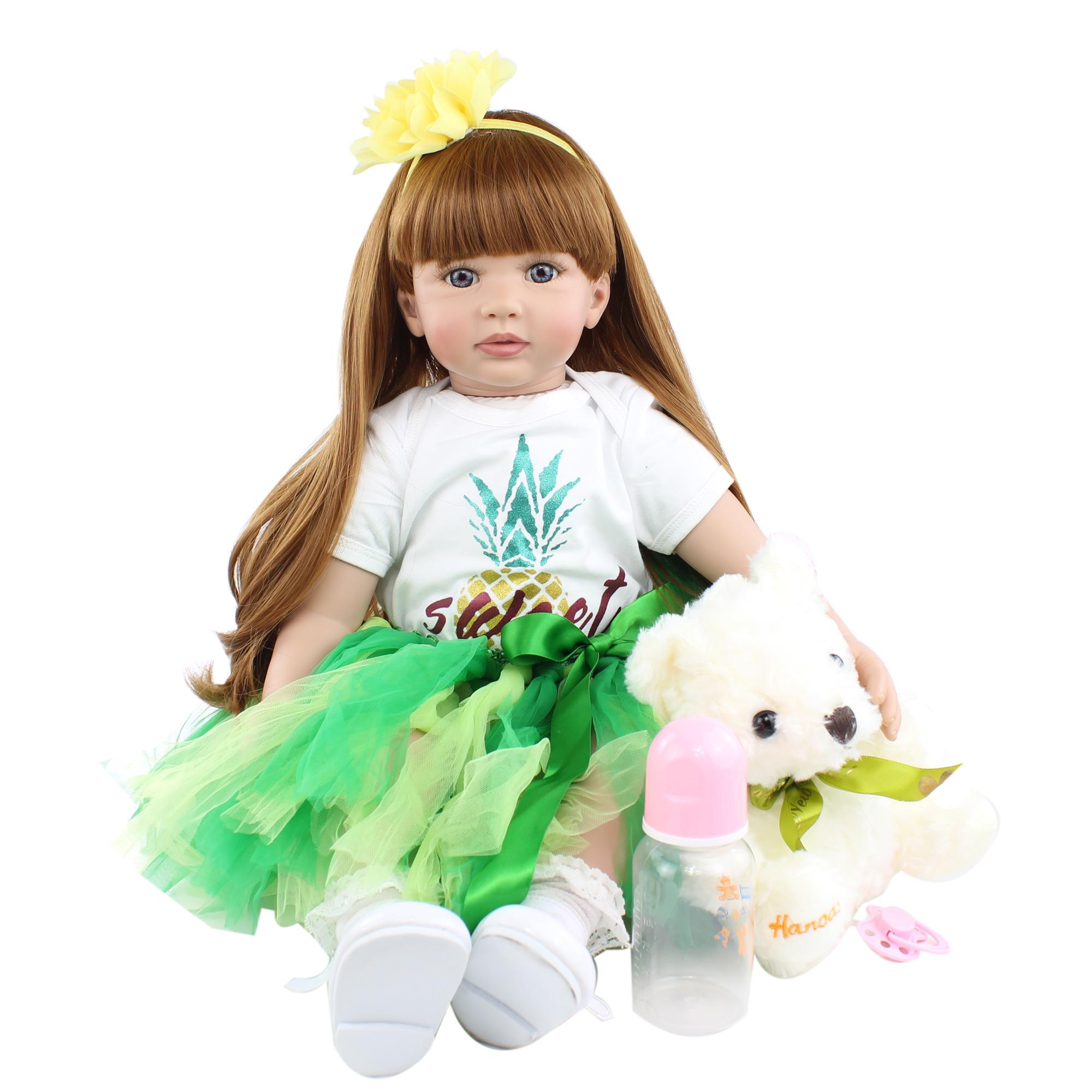 

BZDOLL Lifelike 60 CM 24inch Soft Vinyl Reborn Baby Doll Vinyl Toddler Princess with Cloth Body Bebe Dress Up Girl Birthday Gift cloth body doll