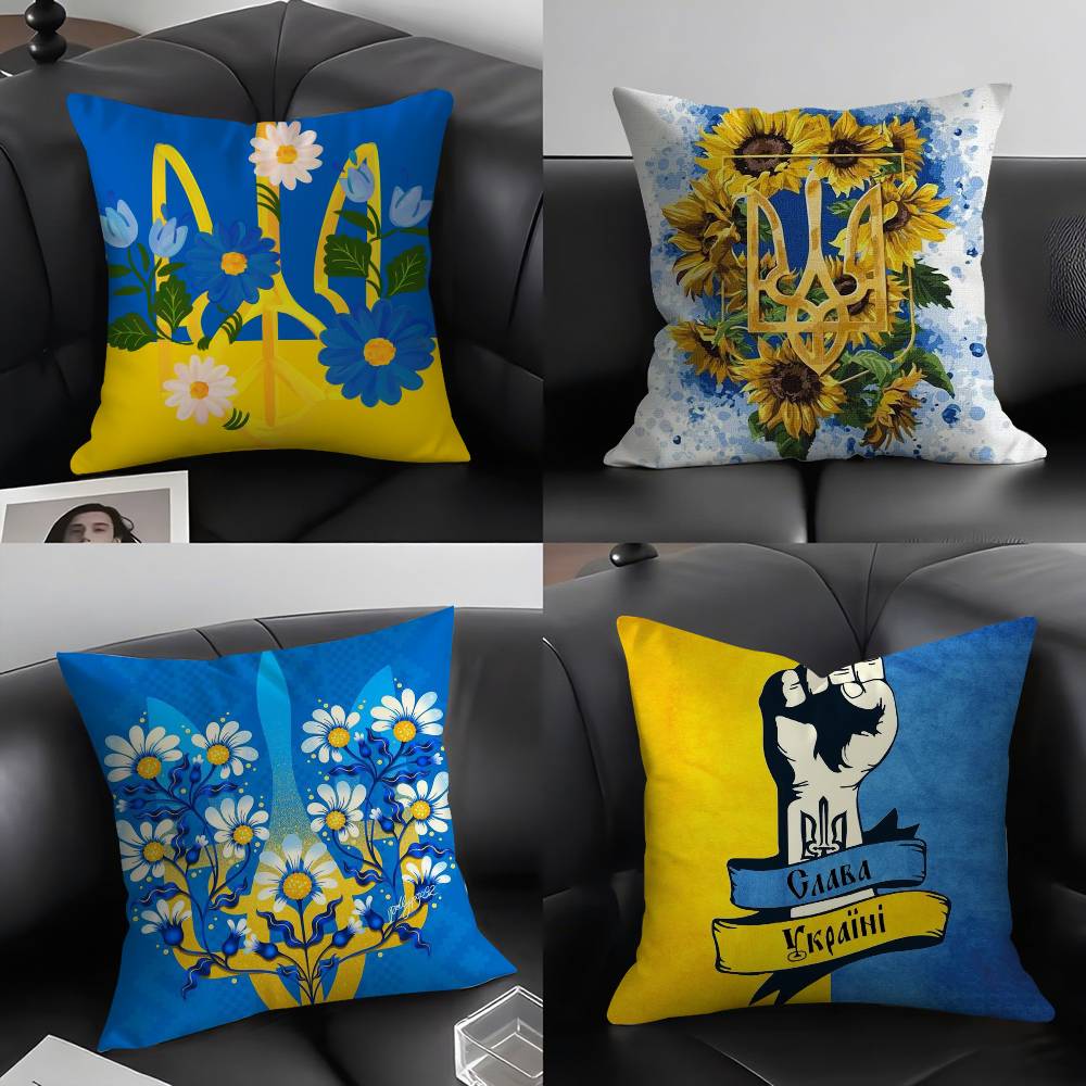 Ukraine Flag Aesthetic Pillow Case Sofa Short Plush Double-Sided Hd Printing Room Home Office Gift Cushion Cover