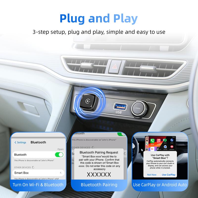 EzoneTronics Wireless CarPlay Android Auto Adapter for Factory Type-c Wired Car, Wireless CarPlay & Android Auto 2 In 1