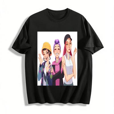 Trendy Anime Girl Print Casual Top, BFF Style Streetwear Breathable T-Shirt for Daily Wear Pure Cotton T-shirt