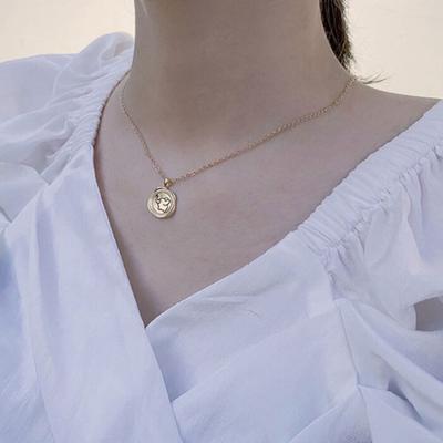 [S] Elephant Round Pendant Fashion Necklace_Ih