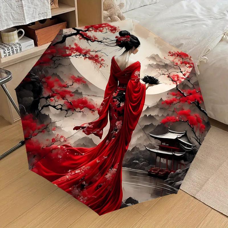 1PC Cherry Blossom Traditional Umbrella-8-Rib Reinforced, Automatic Open, Lightweight & Durable, Cute Fashion Accessory for Outdoor-P2667