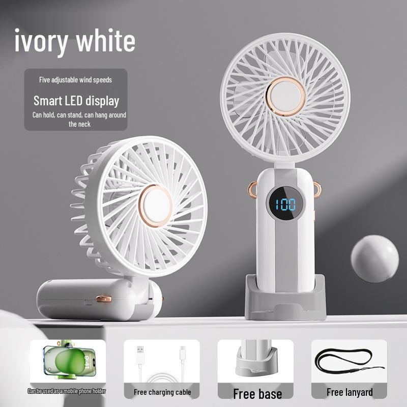 

Rechargeable Mini Handheld Fan with Digital Display - Ideal for Dorms and Gifts. 1200mAh Battery, Neck Strap Included, 3-6h Runtime белый