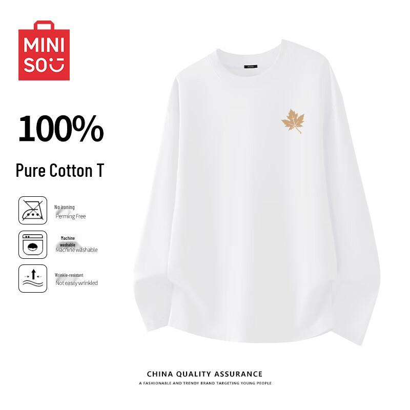 MINISO Unisex Heavyweight Pure Cotton Long Sleeve Crew Neck T-Shirt