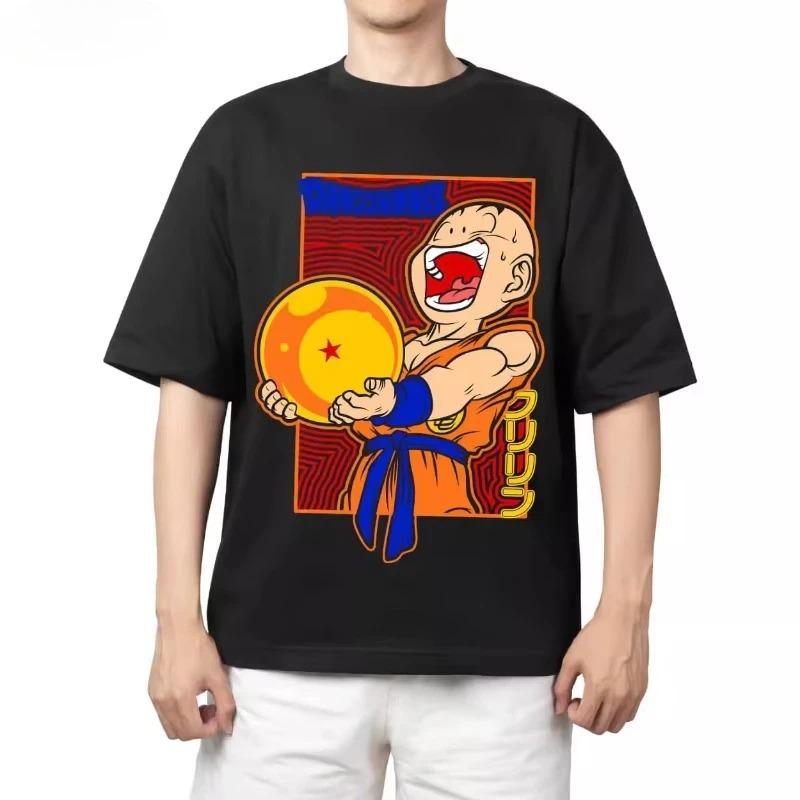 

Mens Retro American Vintage Dragon Ball Print TShirt Loose Large Size Short Sleeve Pure Cotton Fashion 2026 GYM Style S