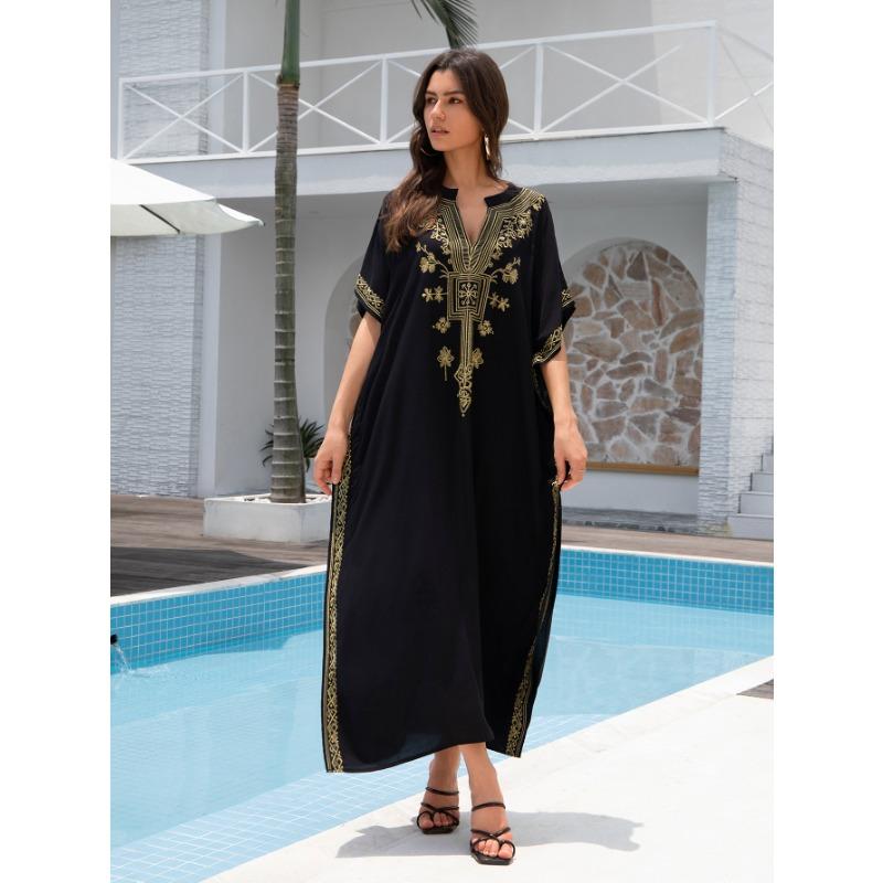 Women's Fashion Summer Spring Flower Pattern Print 1/2 Sleeves V-Neck Loose Waistline Casual Dresses