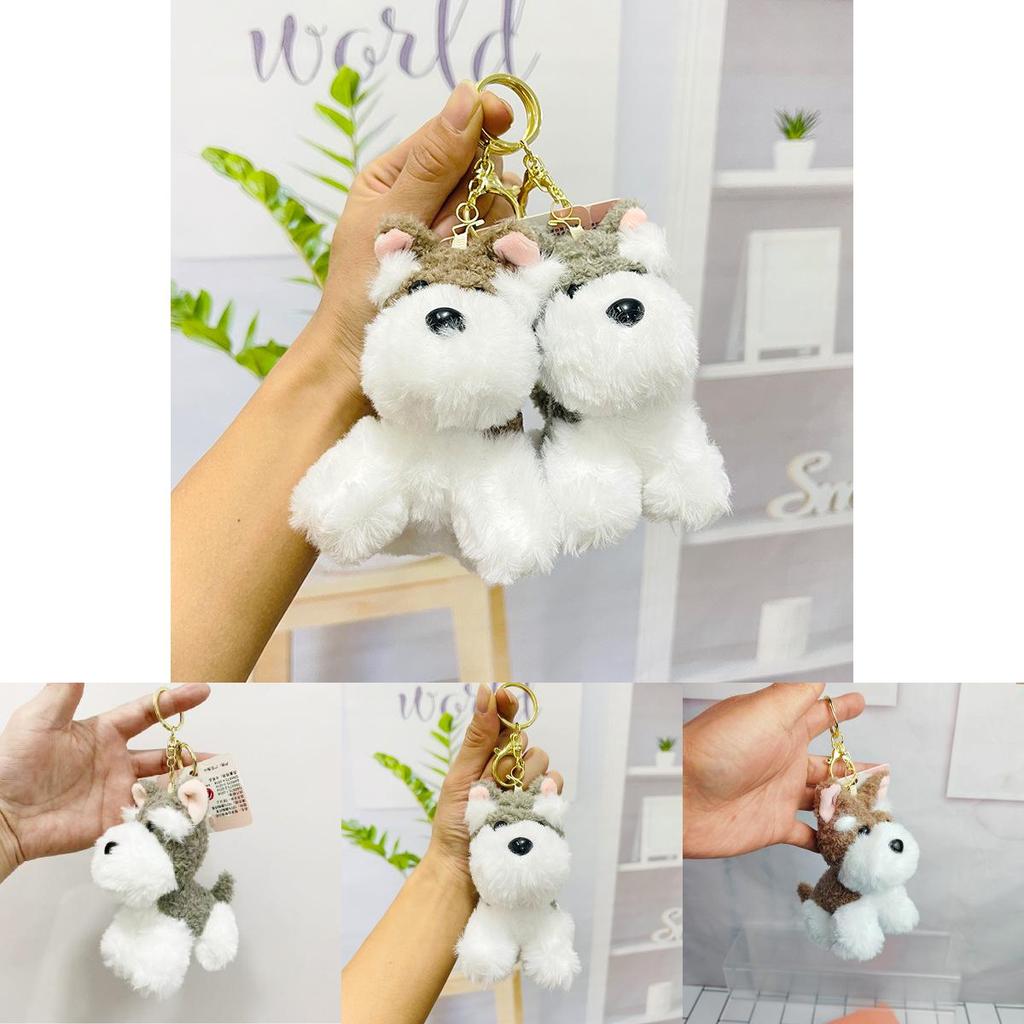 Charming Miniature Schnauzer Plush Doll Keychain Soft Stuffed Animal With Pp Cotton Filling