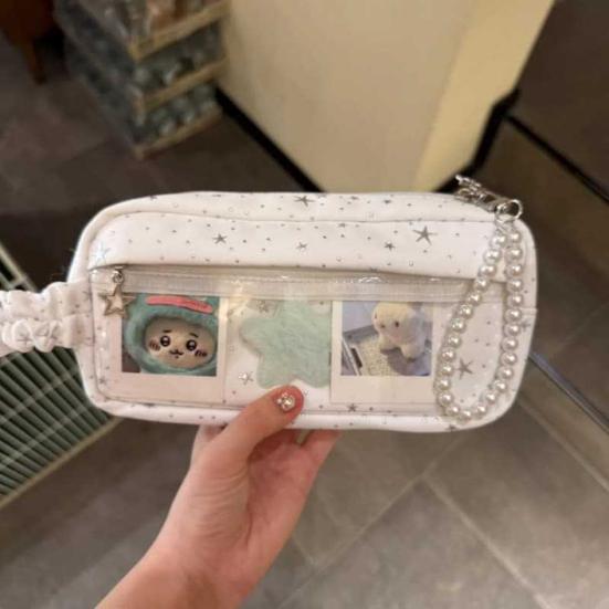 Pencil Case Star Design Extra Large Capacity Zipper Closure Pencil Pouch with DIY Storage Transparent Window School Supplies
