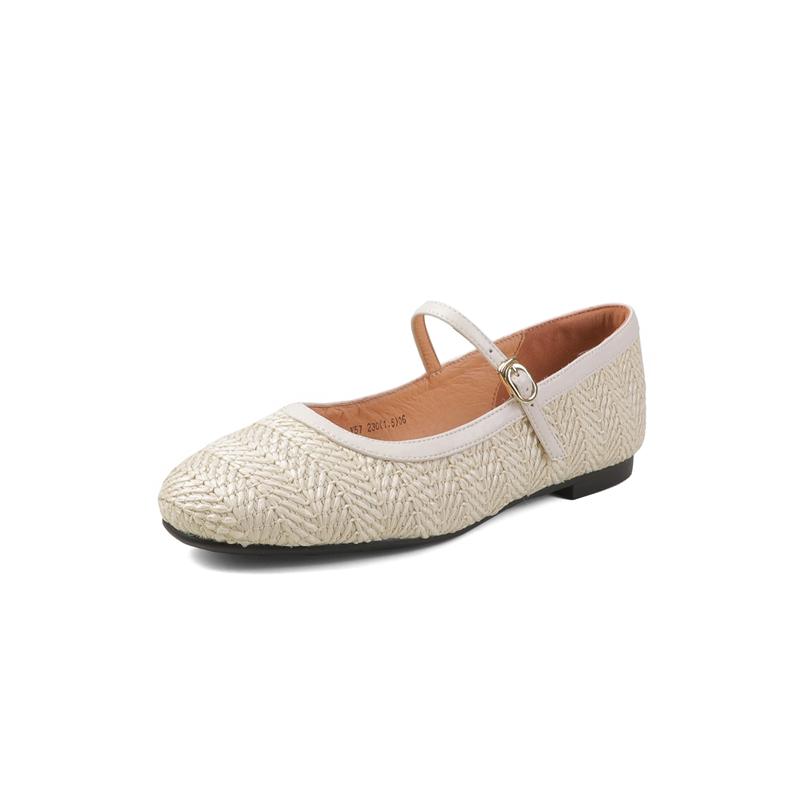 

Fashion Women s new spring and autumn genuine leather cowhide round head metal belt buckle comfortable low heel Mary Jane single shoe 220 бежевый