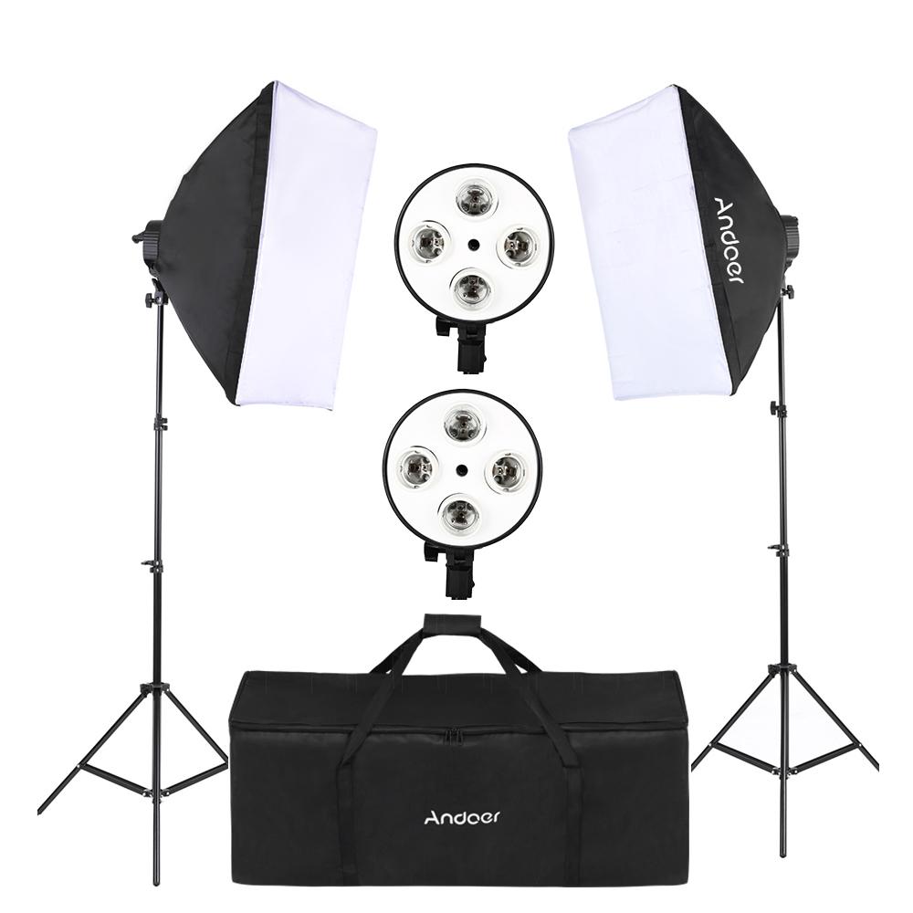 Studio Photography Kit Softbox Lighting Set with 50x70cm Softbox * 2 + 4in1 Bulb Socket * 2 + 2M Light Stand * 2 + Carrying Bag for for Studio Portrai