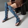 New Lace-up Hollow Non-mainstream High Tube Toe Cool Boots Long Boots Flat Heel Casual Boots Large Size Boots