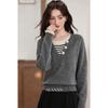 LuXiangNan Women's Faux-Layered Grey Knit Sweater