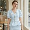 French Chic Summer Blouse With 3d Pattern For Women Fashion And Casual Wear