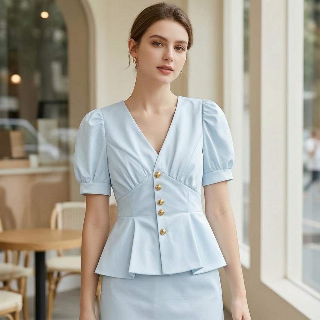 French Chic Summer Blouse With 3d Pattern For Women Fashion And Casual Wear
