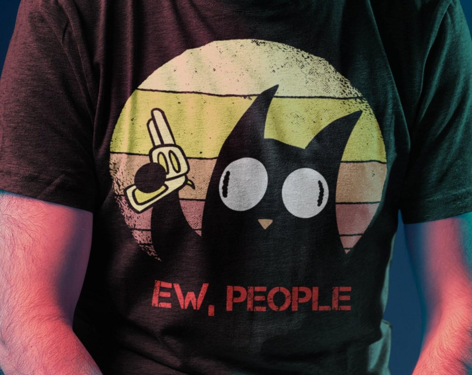 Funny Black Cat T-Shirt: Retro Anti-Social Introvert Design S