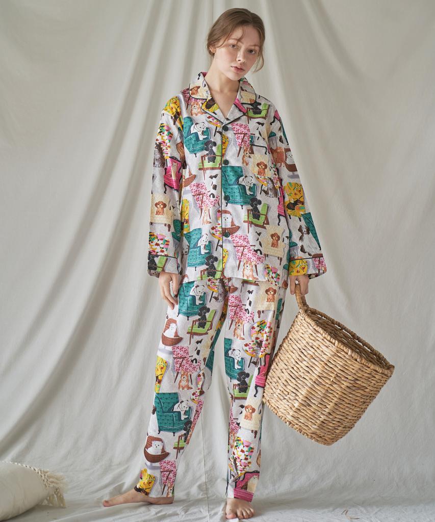 Ilusida Pure Cotton Sofa Puppy Long Sleeve Matching Set Women'S Family Pajamas
