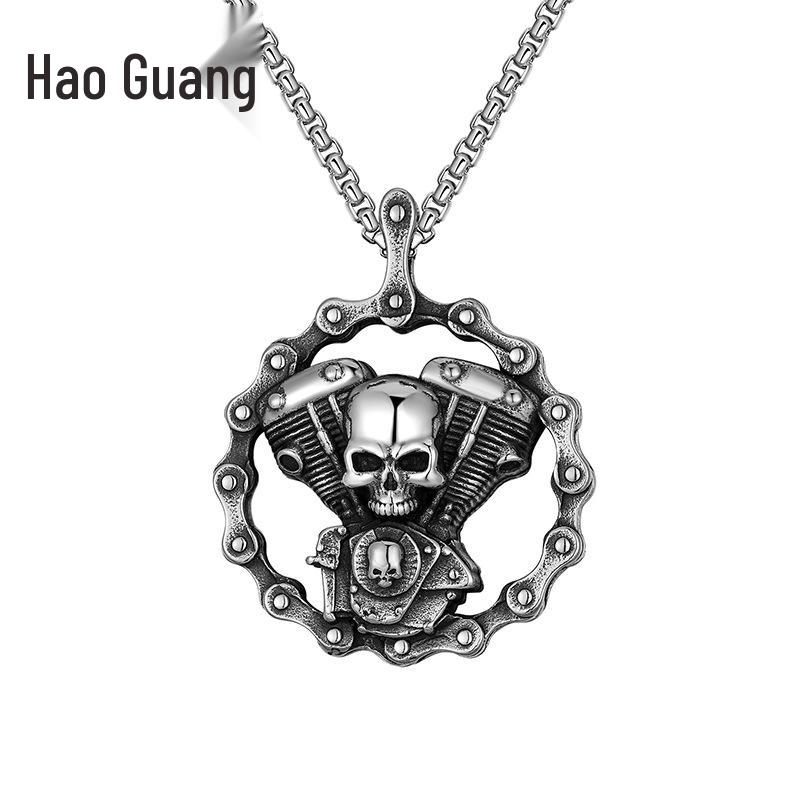 

Мужское ретро панк ожерелье с подвеской в виде черепа - титановая сталь