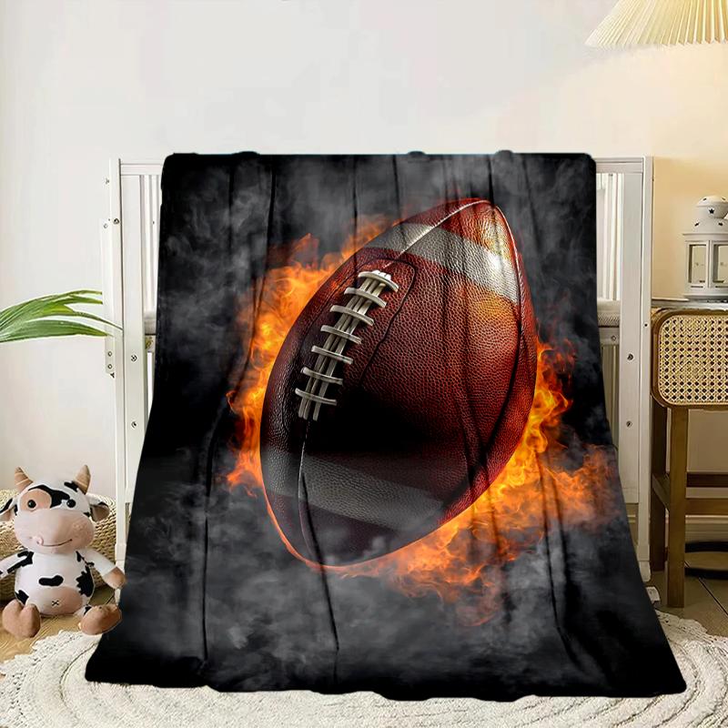 Flaming Football In Action Blanket Flannel Blanket for Bed, Sofa, Camping, Hiking, Picnic Essentials, Gift for Family Fan Gifts